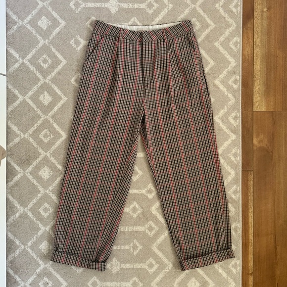Women’s Brixton Plaid Pants - Black, Red, and White - Picture 1 of 7